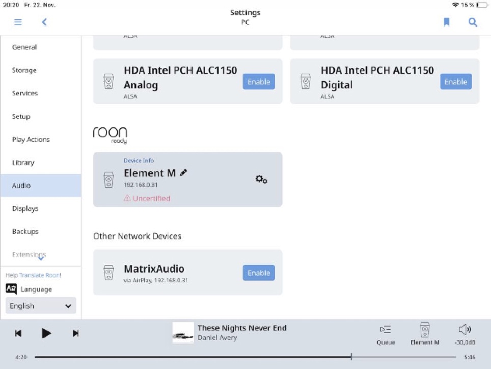 Сетевой проигрыватель и ЦАП Matrix Element M в Roon Сетевой проигрыватель и ЦАП Matrix Element M в Roon